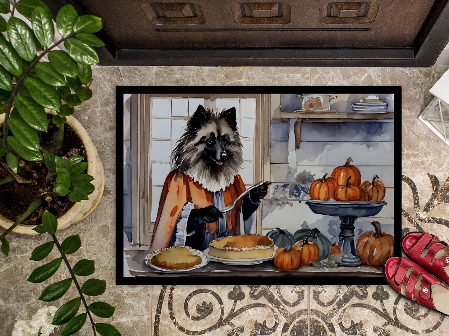 Keeshond Fall Kitchen Pumpkins Doormat