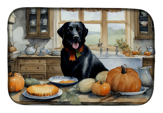 Buy this Black Lab Fall Kitchen Pumpkins Dish Drying Mat