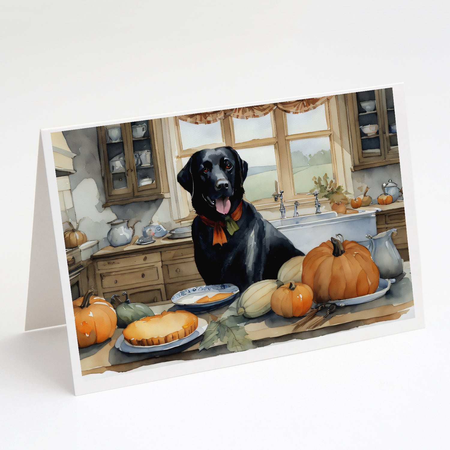 Buy this Black Lab Fall Kitchen Pumpkins Greeting Cards Pack of 8