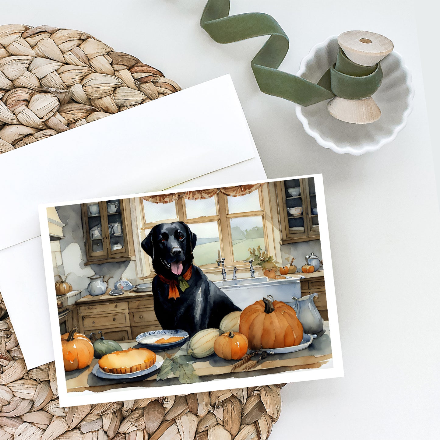 Black Lab Fall Kitchen Pumpkins Greeting Cards Pack of 8