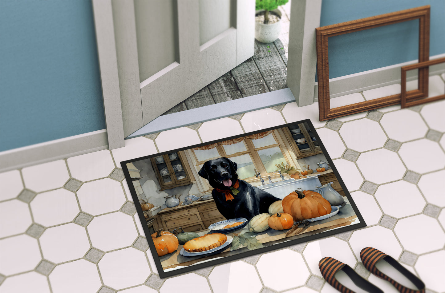 Black Lab Fall Kitchen Pumpkins Doormat