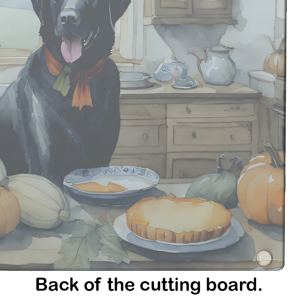 Black Lab Fall Kitchen Pumpkins Glass Cutting Board