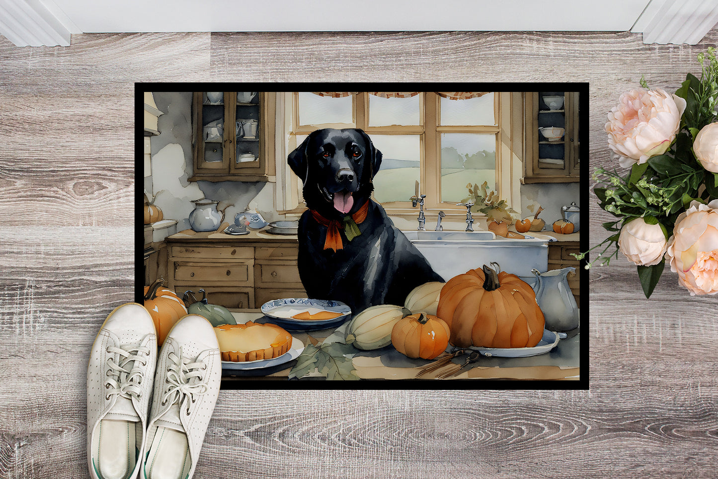 Black Lab Fall Kitchen Pumpkins Doormat