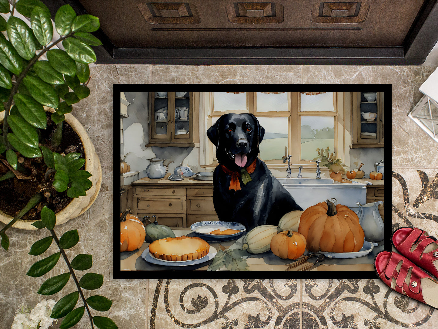 Black Lab Fall Kitchen Pumpkins Doormat