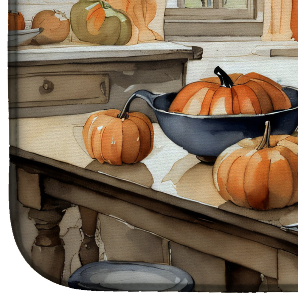 Black Lab Fall Kitchen Pumpkins Dish Drying Mat