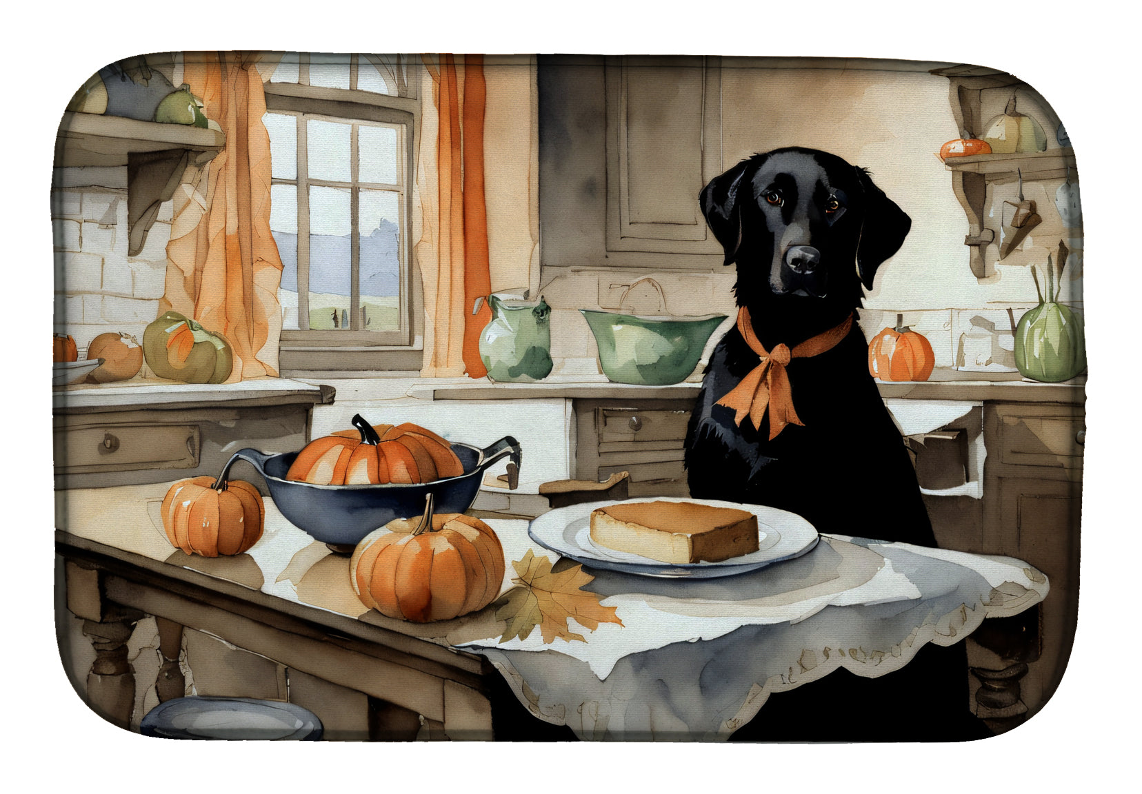 Buy this Black Lab Fall Kitchen Pumpkins Dish Drying Mat