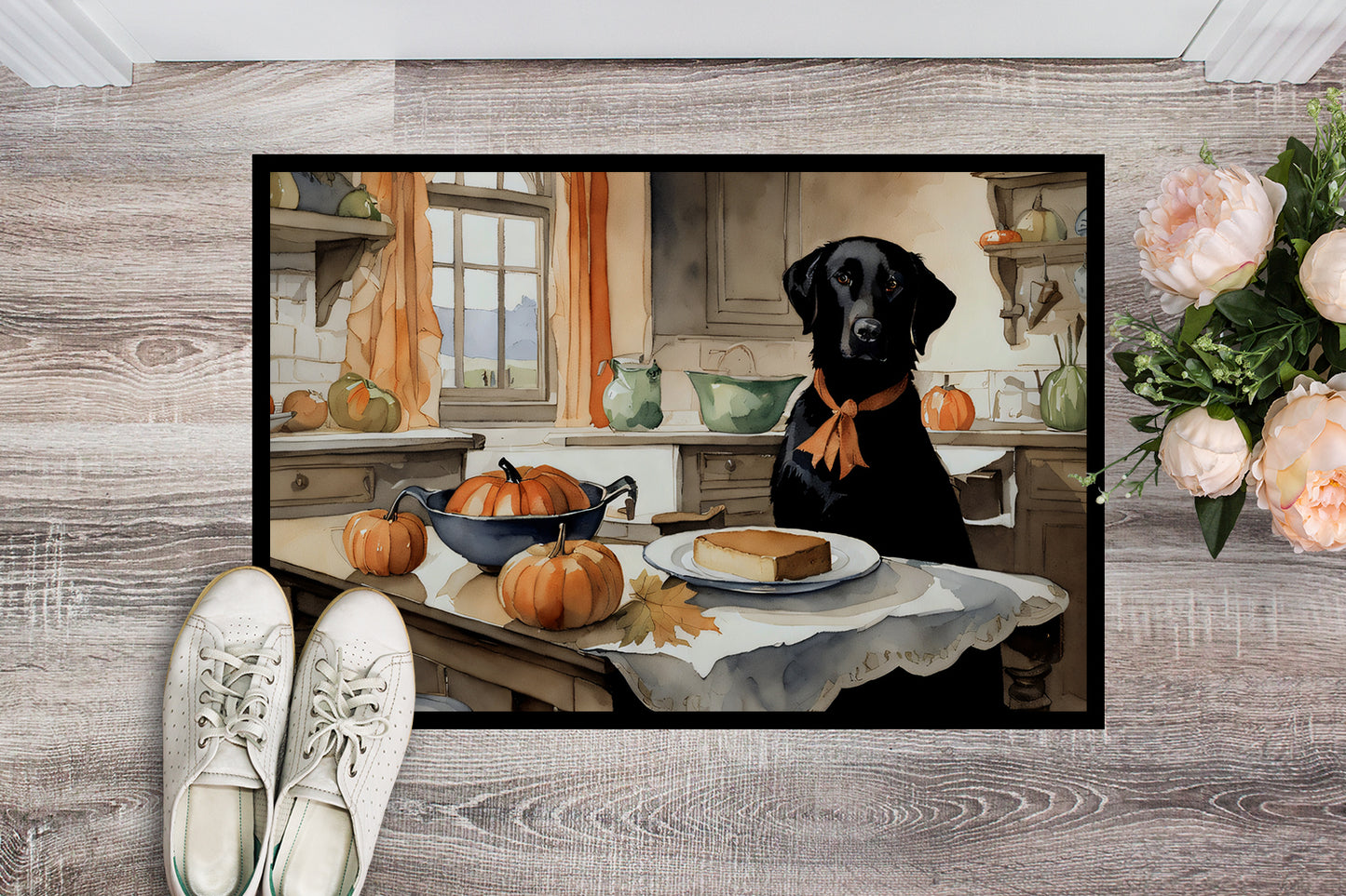 Black Lab Fall Kitchen Pumpkins Doormat