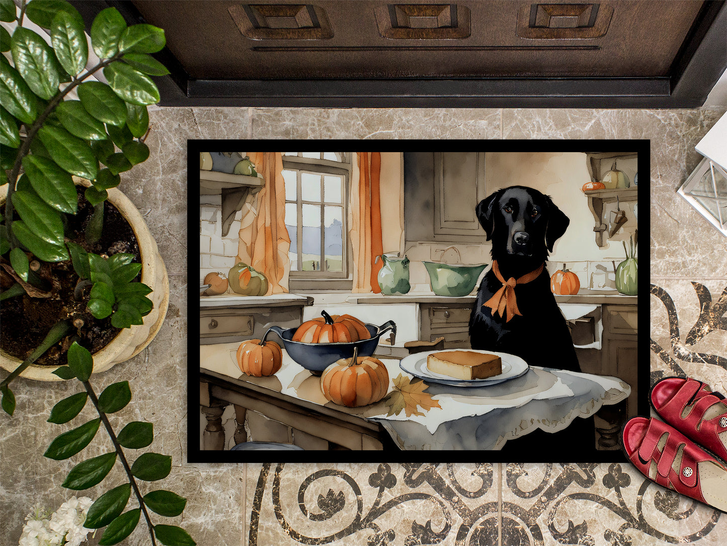 Black Lab Fall Kitchen Pumpkins Doormat