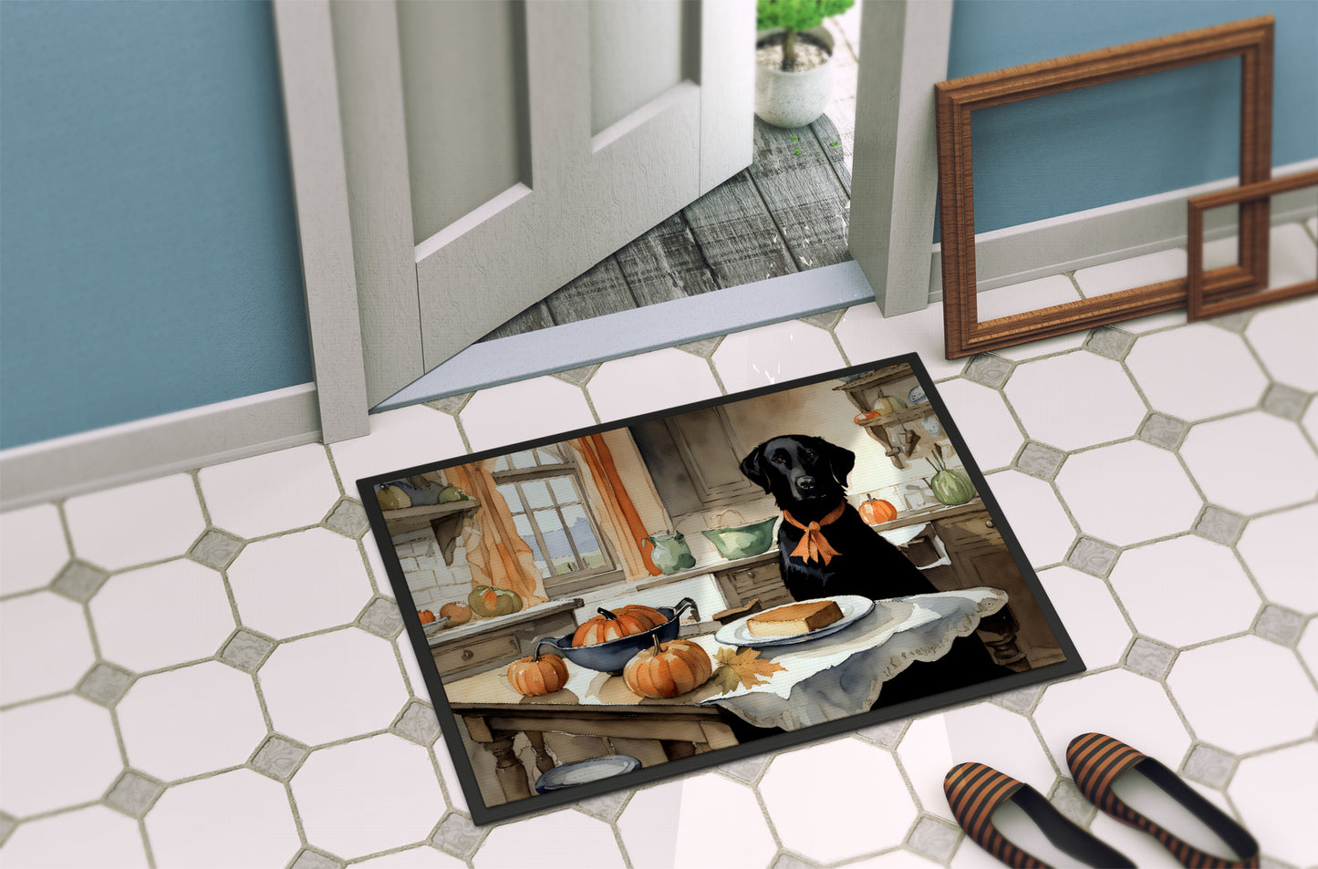 Black Lab Fall Kitchen Pumpkins Doormat