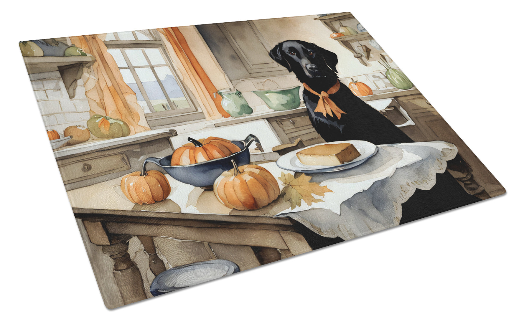 Buy this Black Lab Fall Kitchen Pumpkins Glass Cutting Board