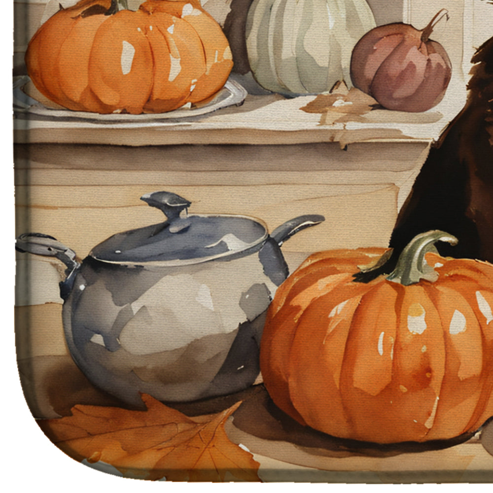 Chocolate Lab Fall Kitchen Pumpkins Dish Drying Mat