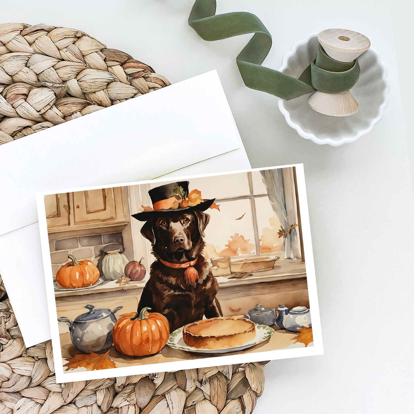 Chocolate Lab Fall Kitchen Pumpkins Greeting Cards Pack of 8