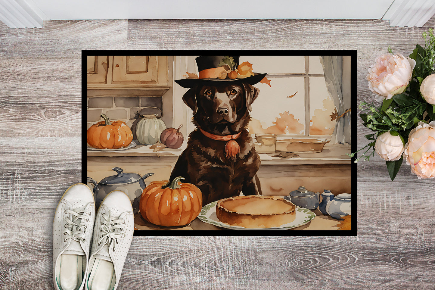 Chocolate Lab Fall Kitchen Pumpkins Doormat