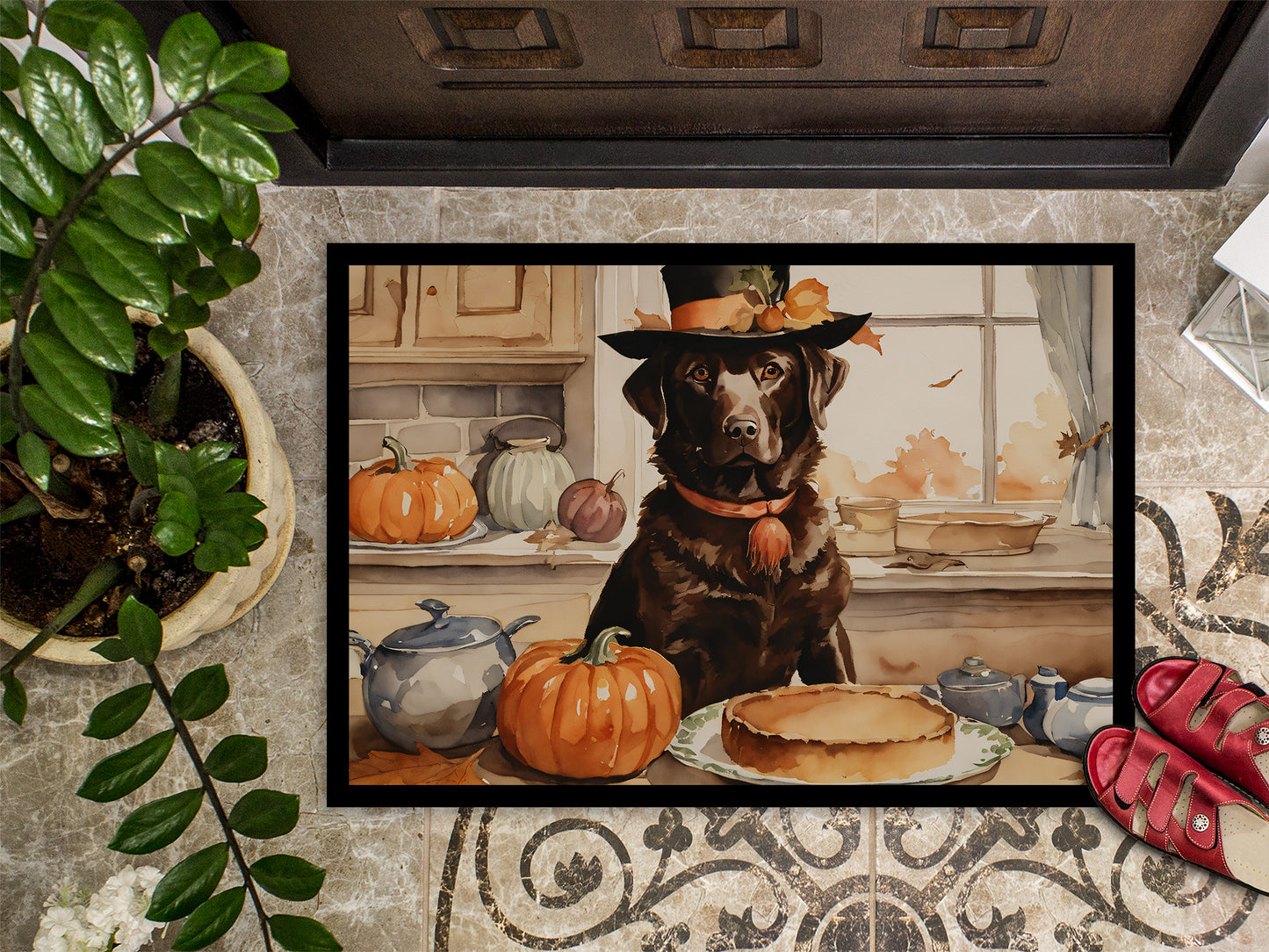 Chocolate Lab Fall Kitchen Pumpkins Doormat