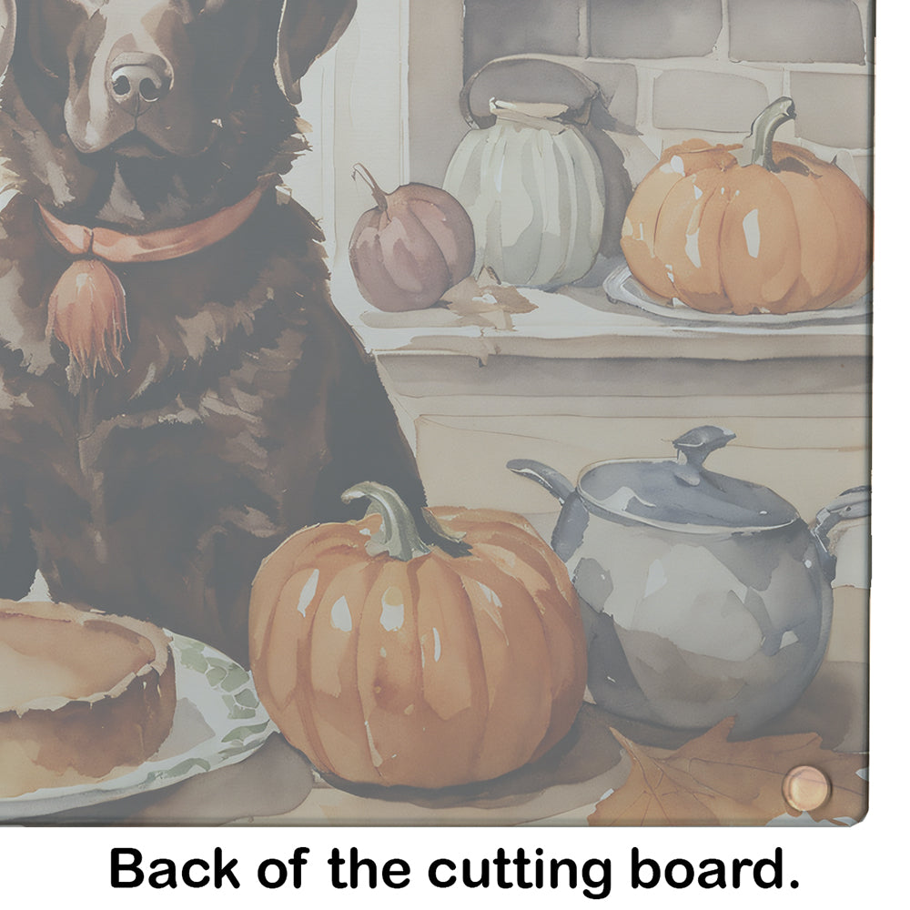 Chocolate Lab Fall Kitchen Pumpkins Glass Cutting Board