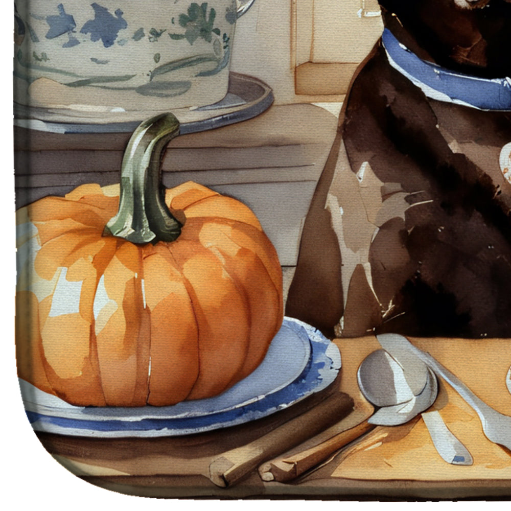 Chocolate Lab Fall Kitchen Pumpkins Dish Drying Mat