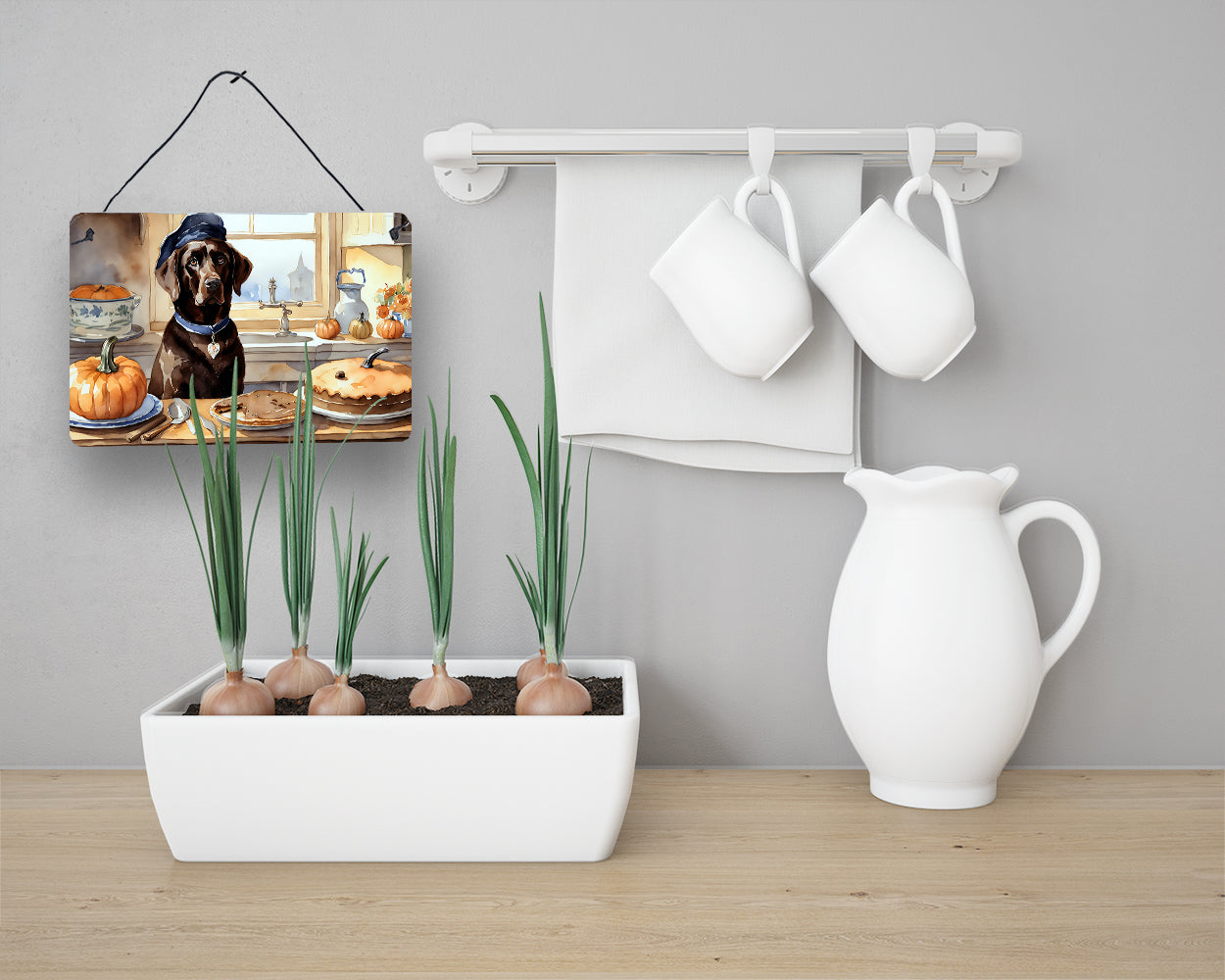 Chocolate Lab Fall Kitchen Pumpkins Wall or Door Hanging Prints