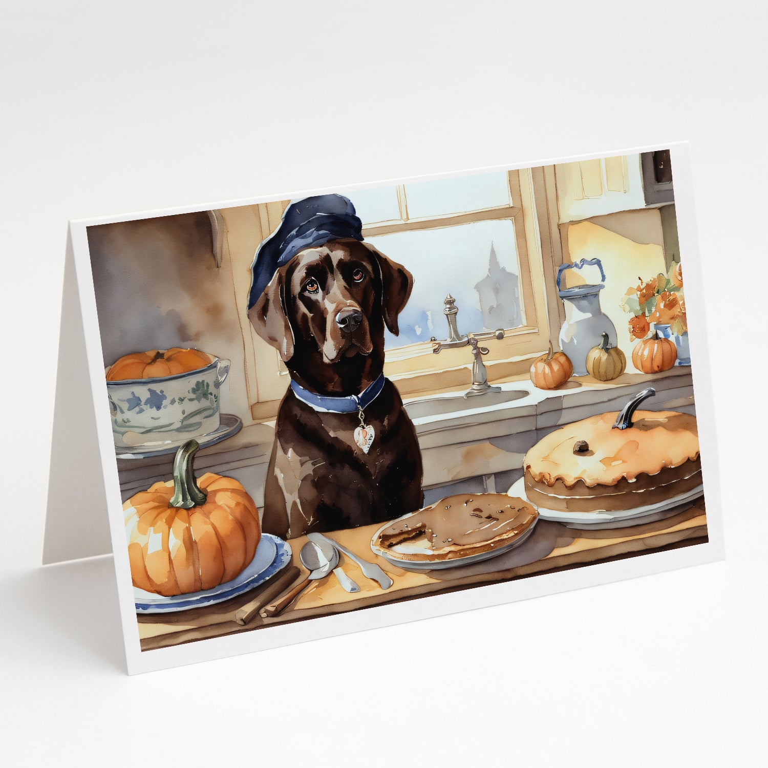 Buy this Chocolate Lab Fall Kitchen Pumpkins Greeting Cards Pack of 8