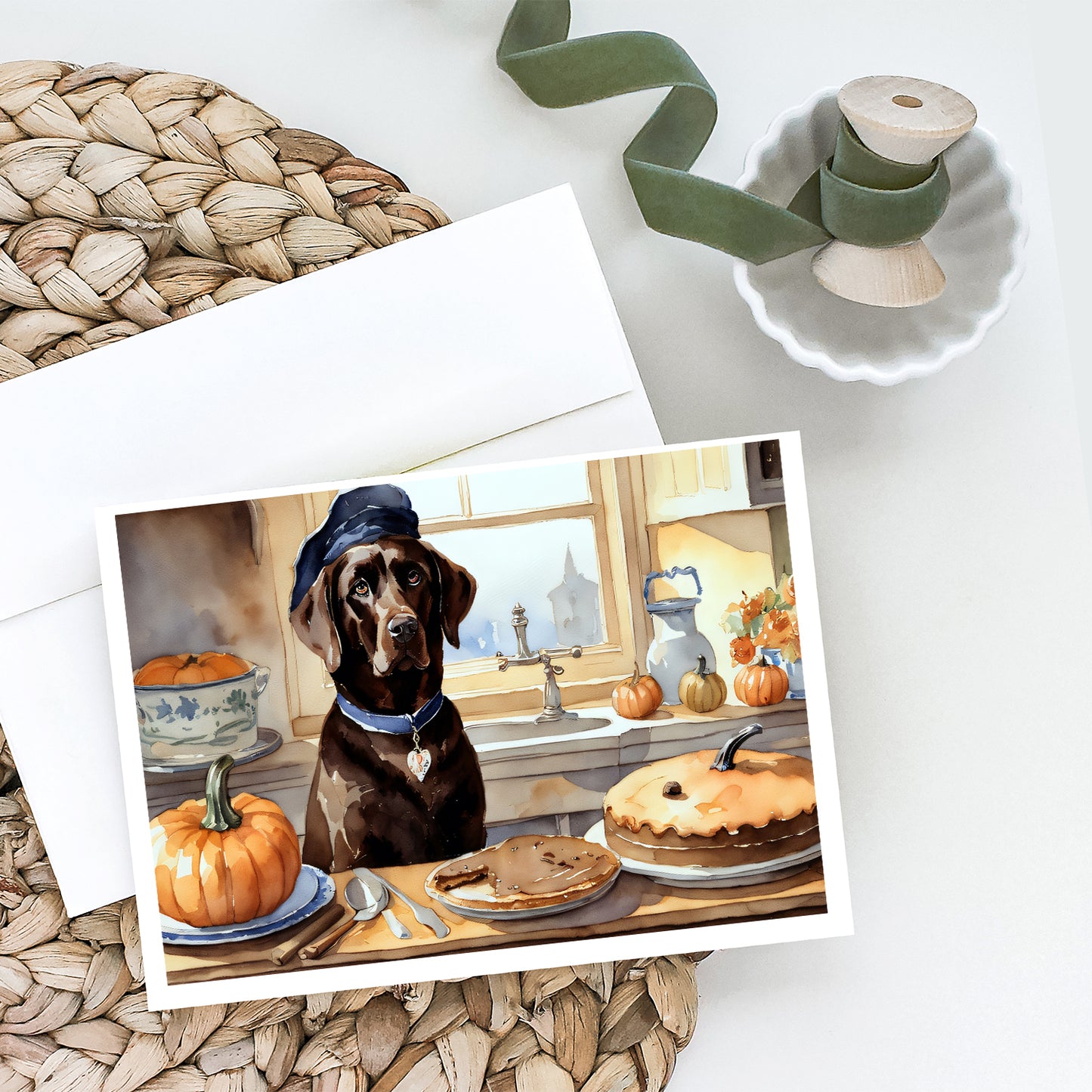 Chocolate Lab Fall Kitchen Pumpkins Greeting Cards Pack of 8