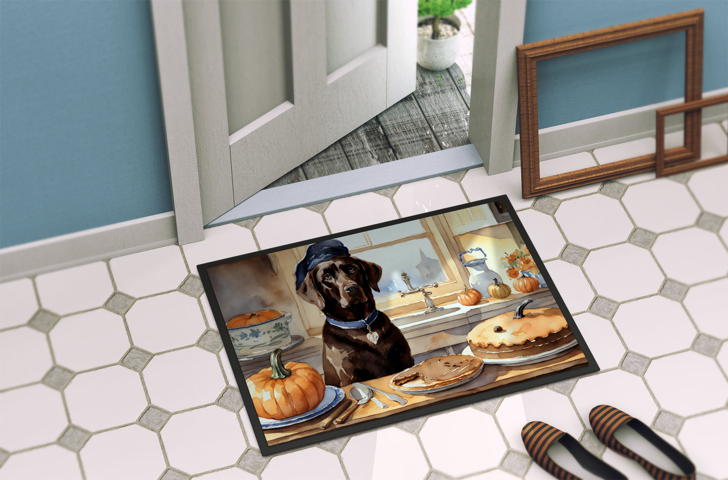 Chocolate Lab Fall Kitchen Pumpkins Doormat