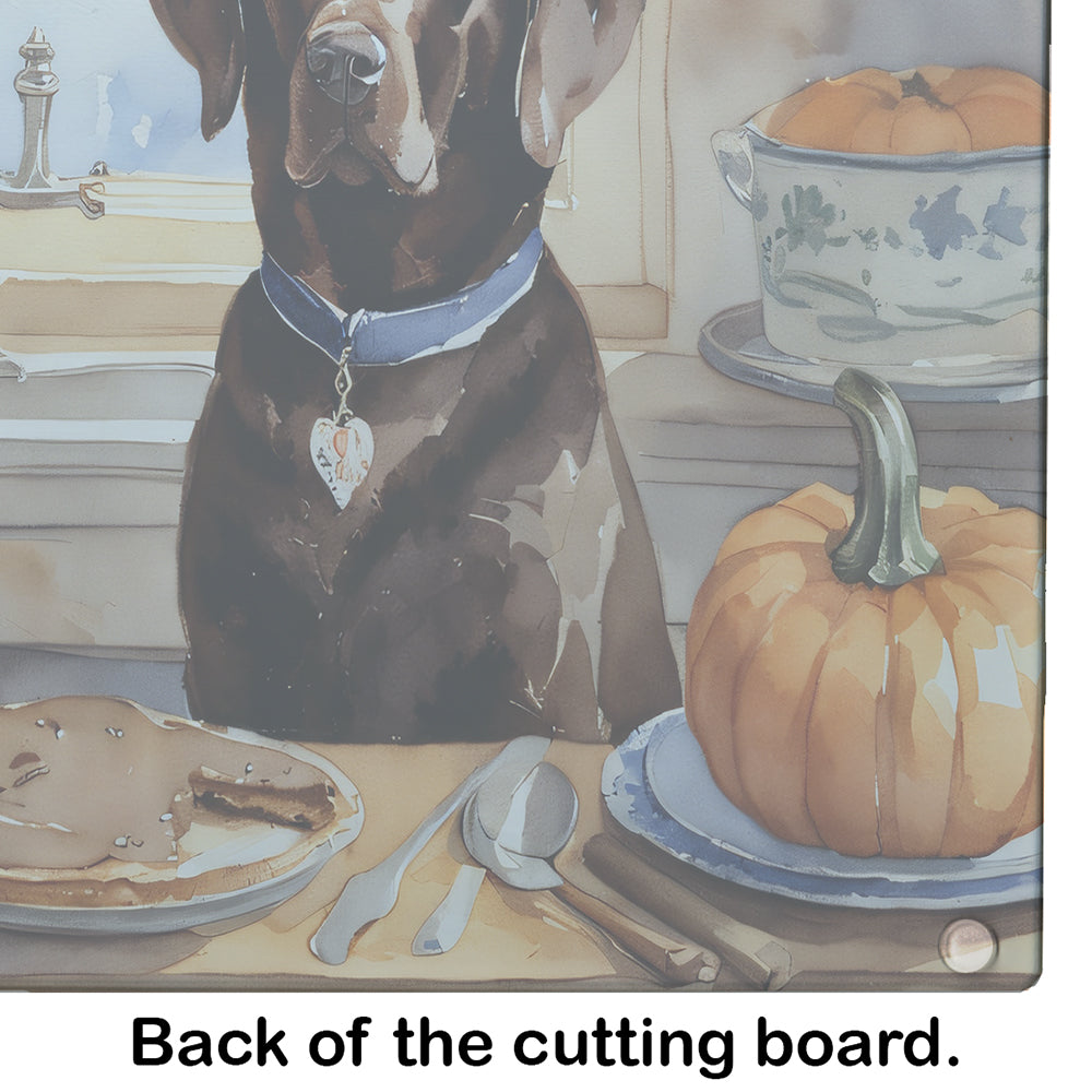 Chocolate Lab Fall Kitchen Pumpkins Glass Cutting Board