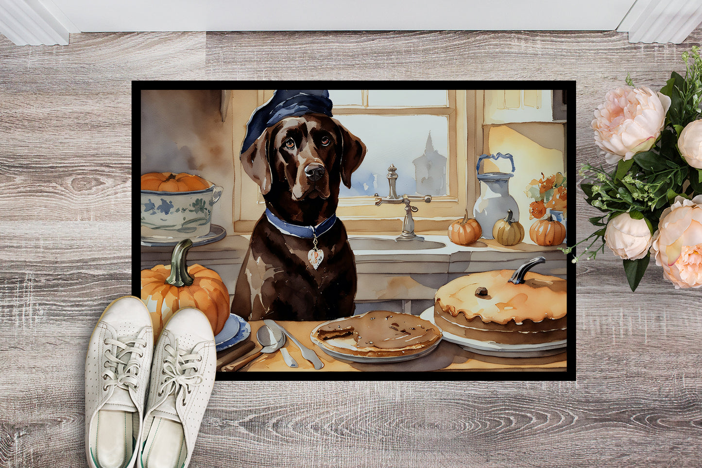 Chocolate Lab Fall Kitchen Pumpkins Doormat