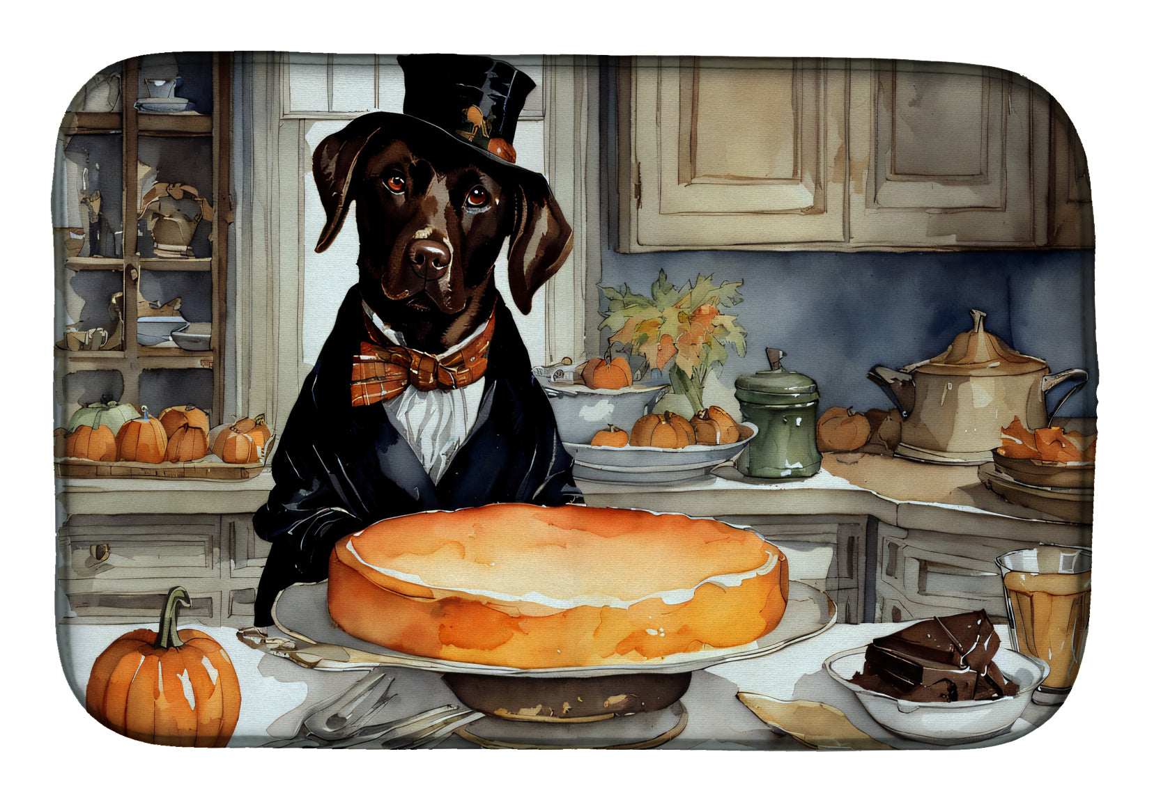 Buy this Chocolate Lab Fall Kitchen Pumpkins Dish Drying Mat