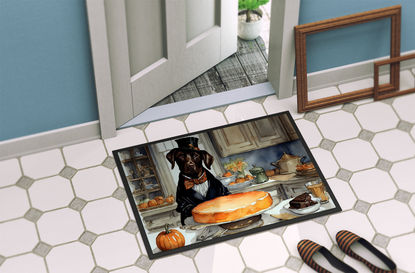 Chocolate Lab Fall Kitchen Pumpkins Doormat