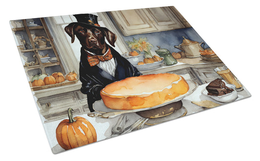 Buy this Chocolate Lab Fall Kitchen Pumpkins Glass Cutting Board