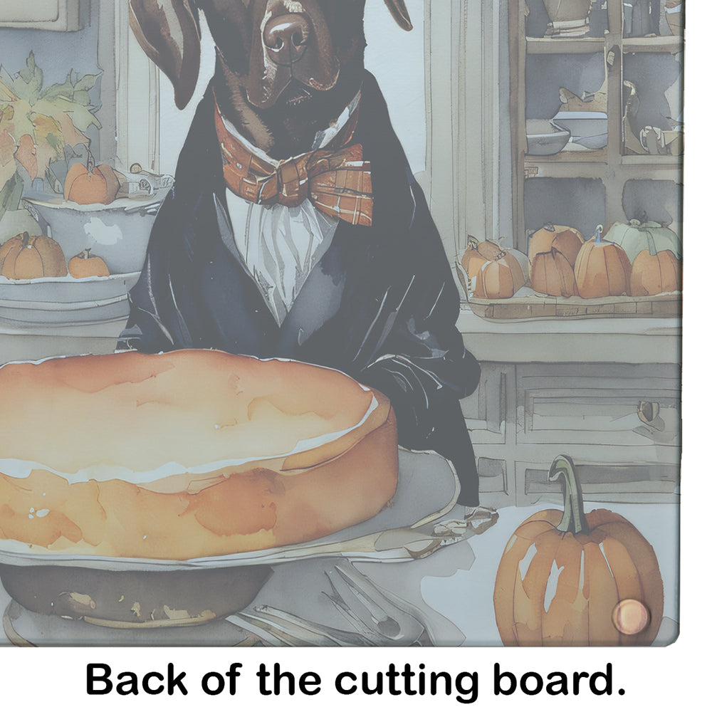 Chocolate Lab Fall Kitchen Pumpkins Glass Cutting Board