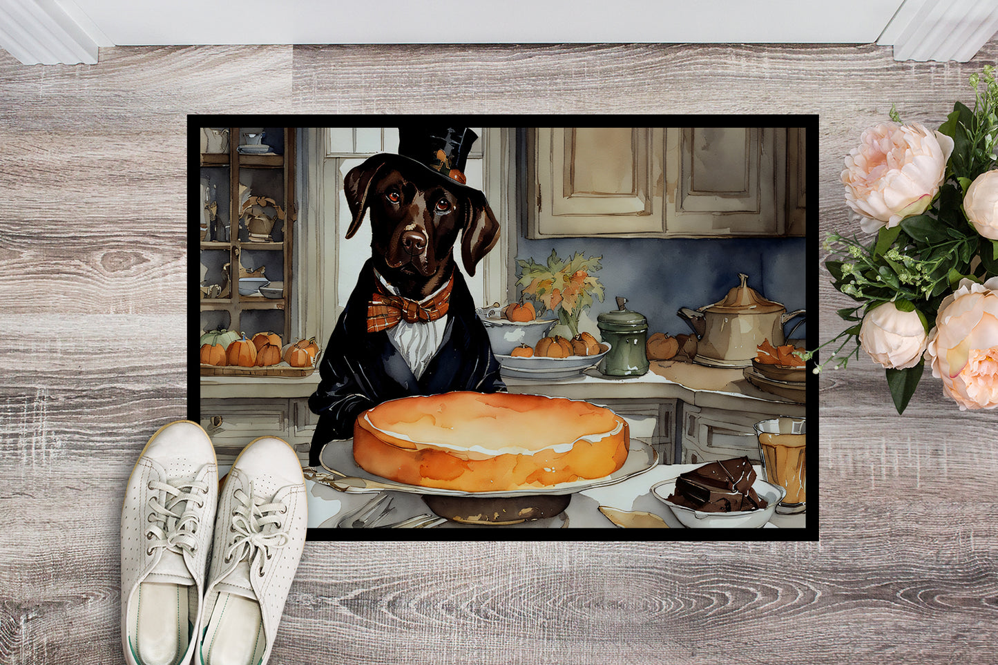 Chocolate Lab Fall Kitchen Pumpkins Doormat