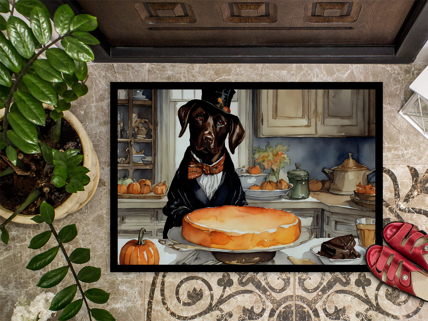 Chocolate Lab Fall Kitchen Pumpkins Doormat