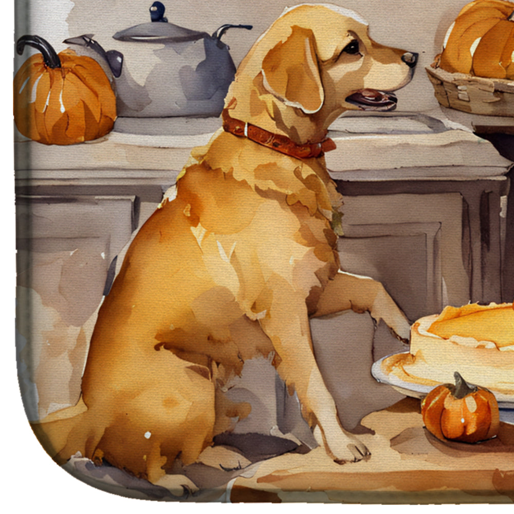 Yellow Lab Fall Kitchen Pumpkins Dish Drying Mat