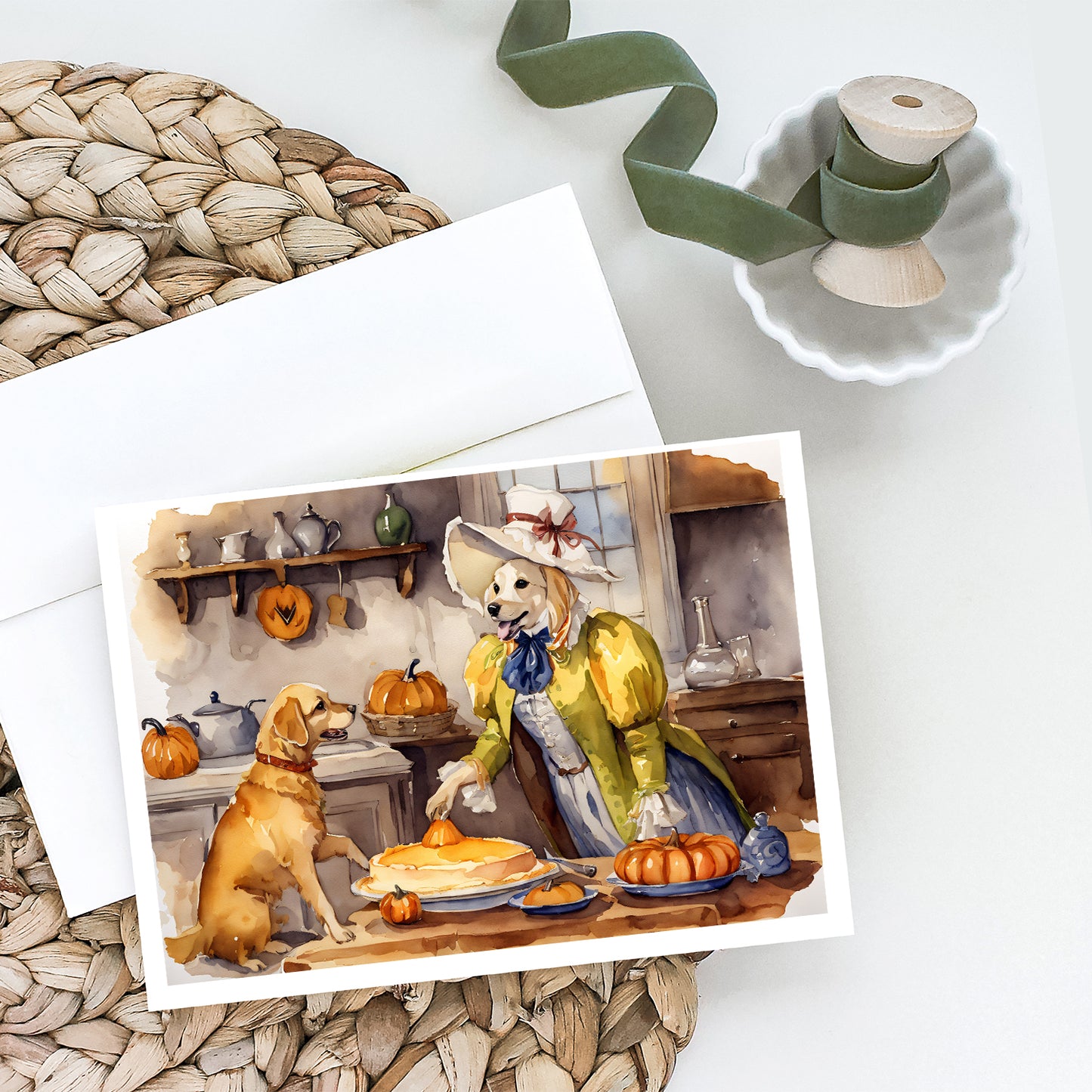 Yellow Lab Fall Kitchen Pumpkins Greeting Cards Pack of 8