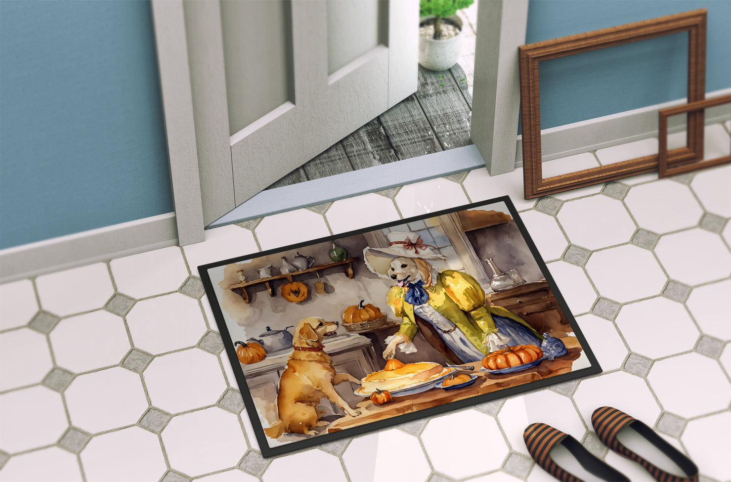 Yellow Lab Fall Kitchen Pumpkins Doormat