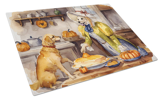 Buy this Yellow Lab Fall Kitchen Pumpkins Glass Cutting Board