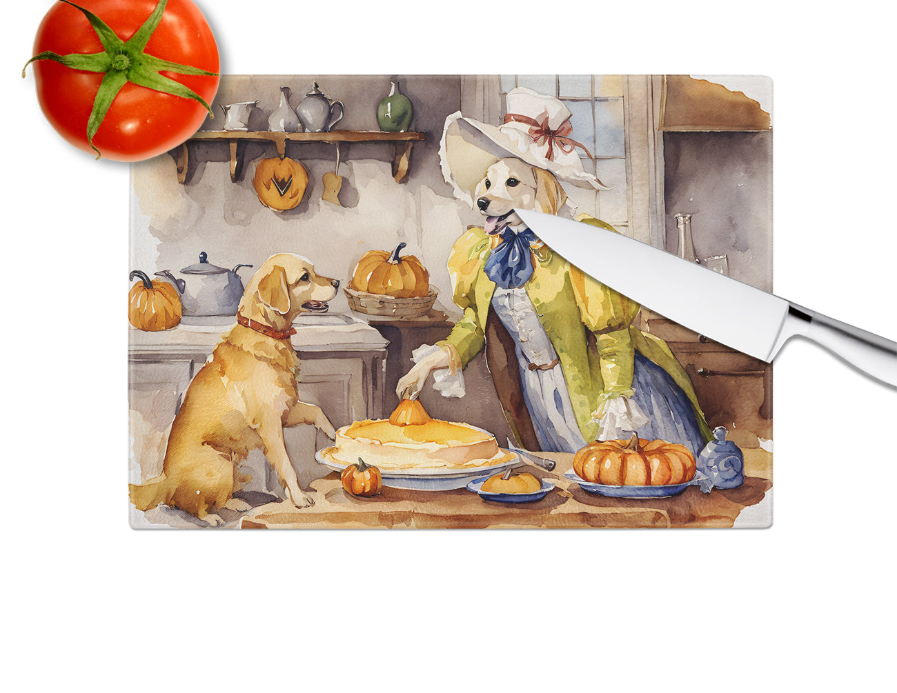 Yellow Lab Fall Kitchen Pumpkins Glass Cutting Board