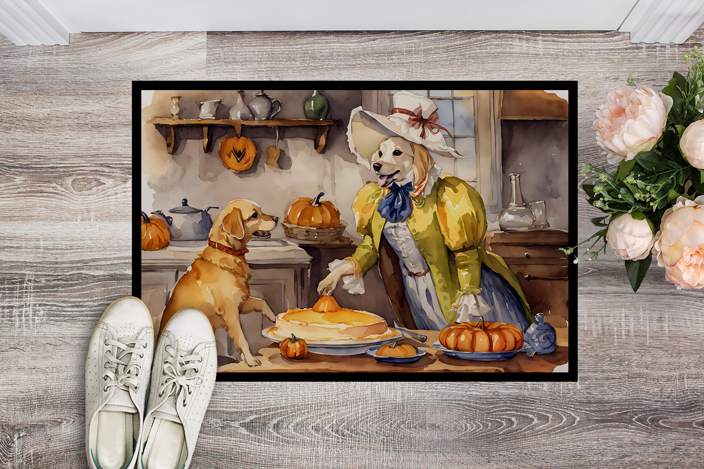 Yellow Lab Fall Kitchen Pumpkins Doormat