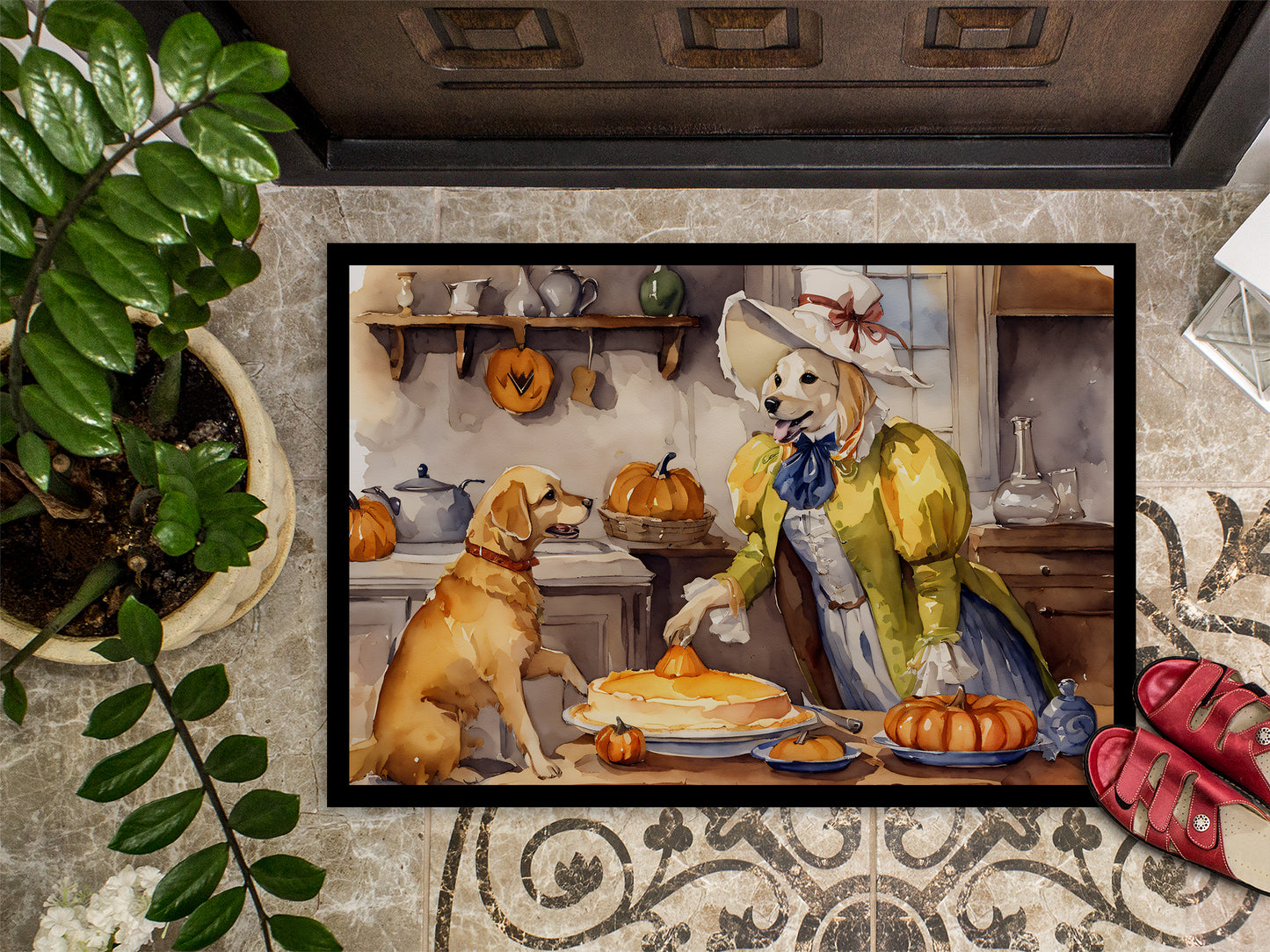 Yellow Lab Fall Kitchen Pumpkins Doormat