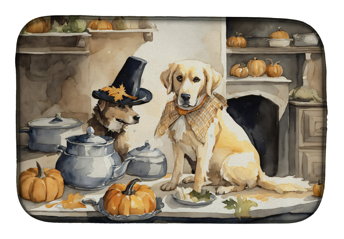 Buy this Yellow Lab Fall Kitchen Pumpkins Dish Drying Mat