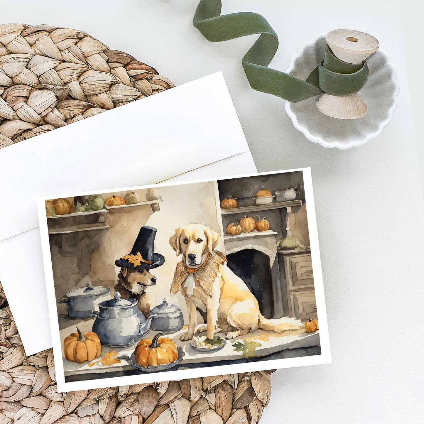 Yellow Lab Fall Kitchen Pumpkins Greeting Cards Pack of 8