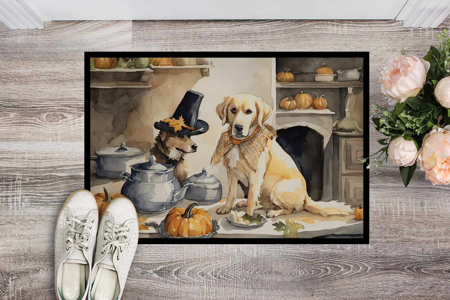 Yellow Lab Fall Kitchen Pumpkins Doormat