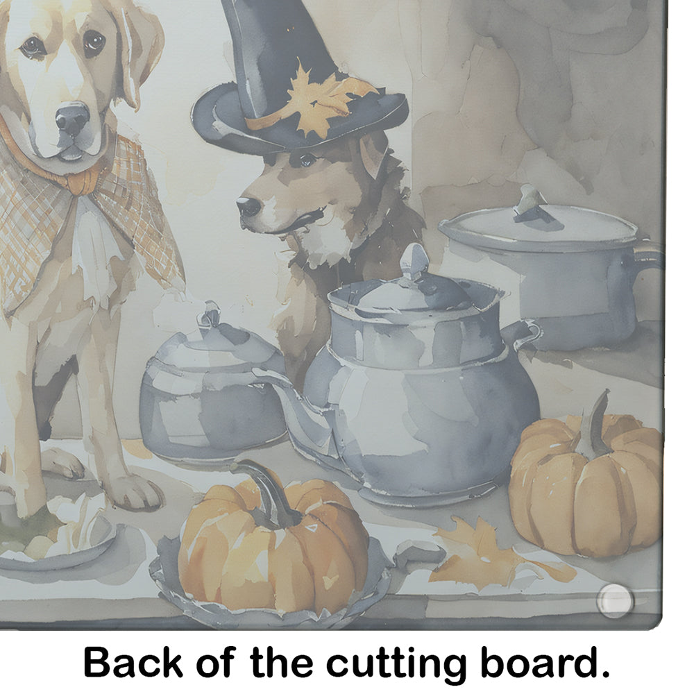 Yellow Lab Fall Kitchen Pumpkins Glass Cutting Board