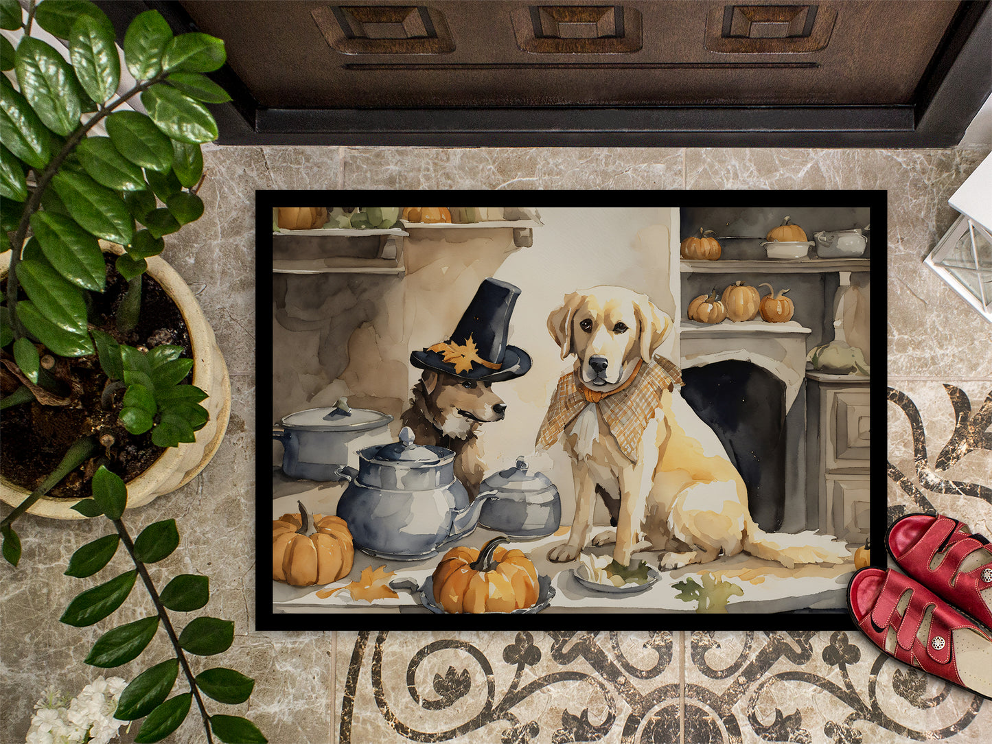 Yellow Lab Fall Kitchen Pumpkins Doormat