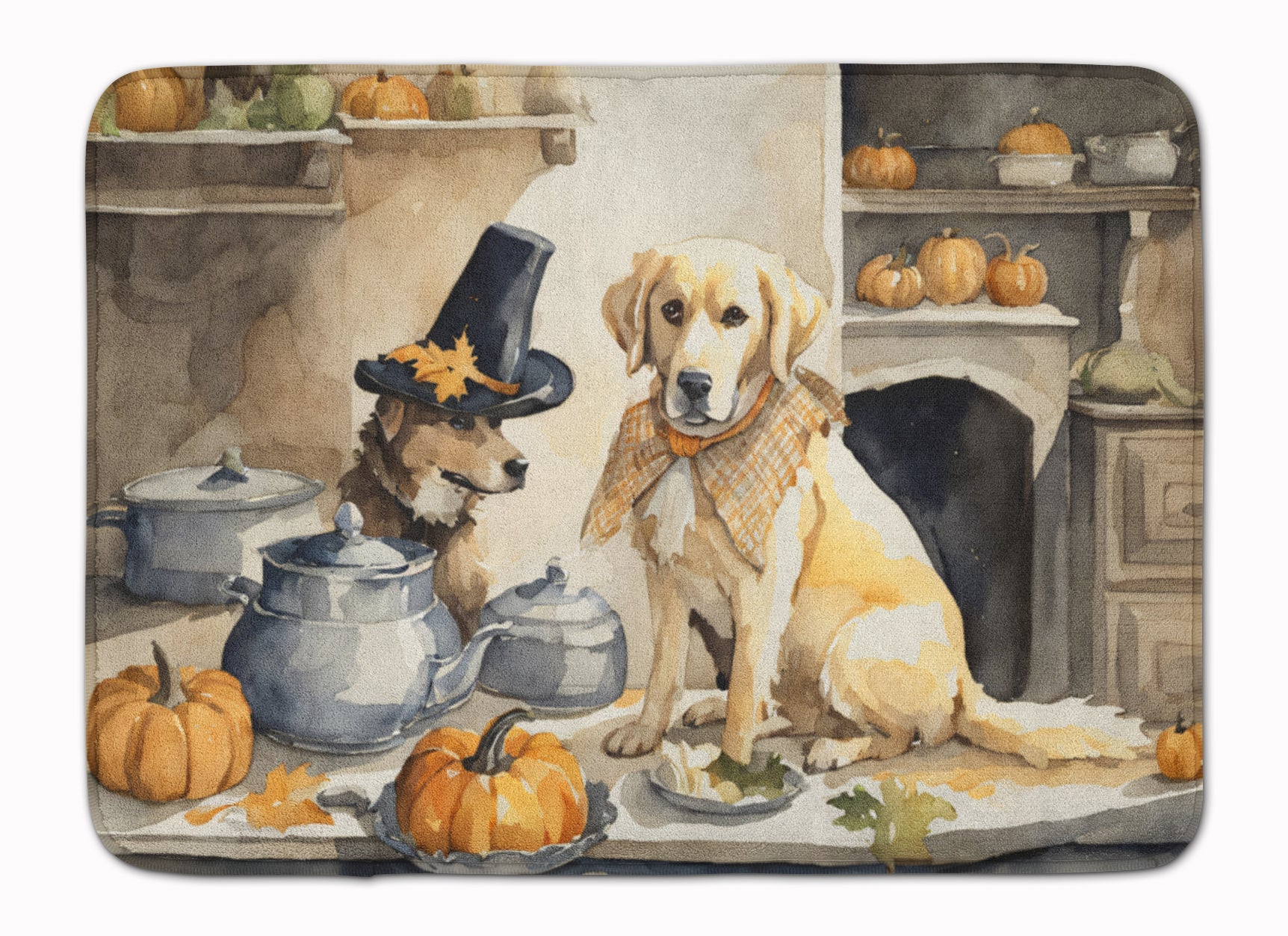 Buy this Yellow Lab Fall Kitchen Pumpkins Memory Foam Kitchen Mat