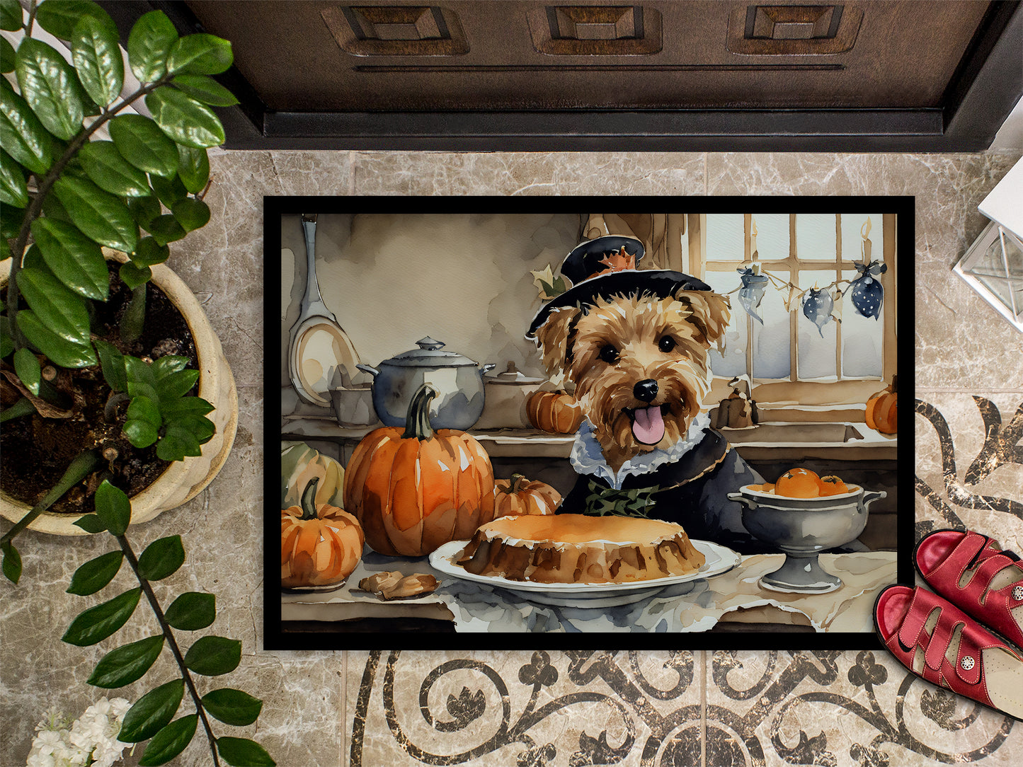 Lakeland Terrier Fall Kitchen Pumpkins Doormat