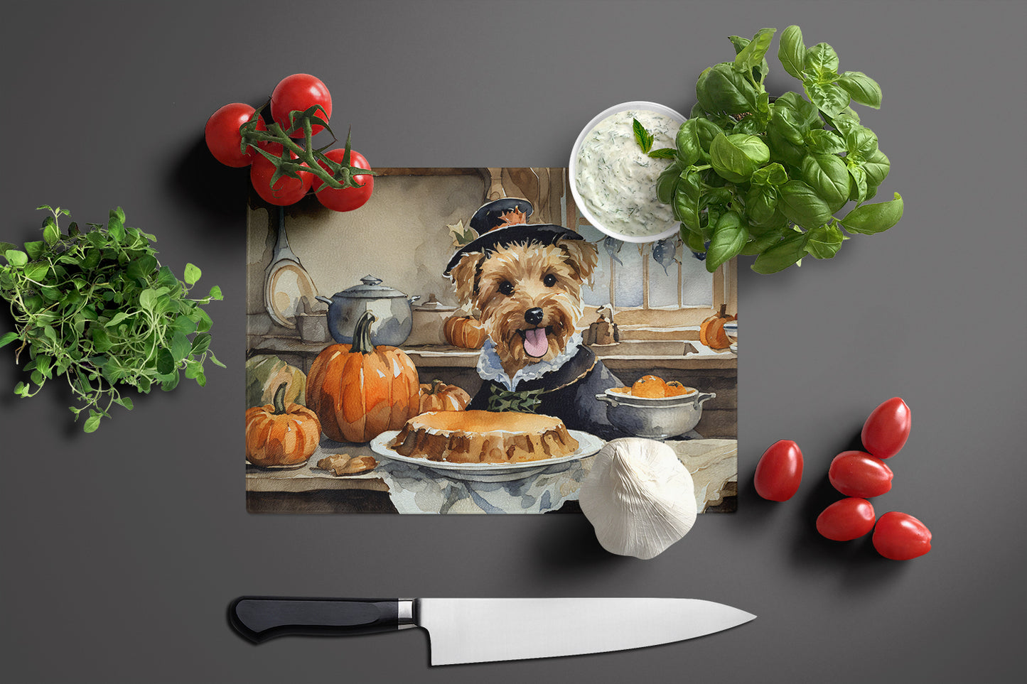 Lakeland Terrier Fall Kitchen Pumpkins Glass Cutting Board