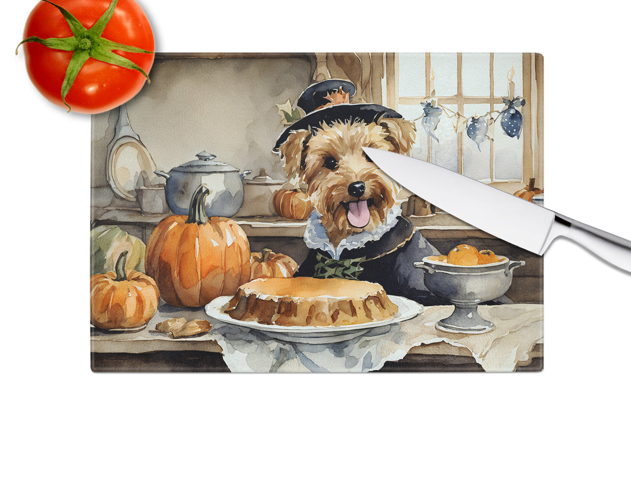 Lakeland Terrier Fall Kitchen Pumpkins Glass Cutting Board