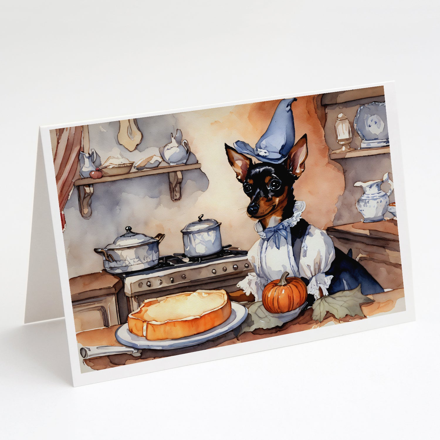 Buy this Miniature Pinscher Fall Kitchen Pumpkins Greeting Cards Pack of 8