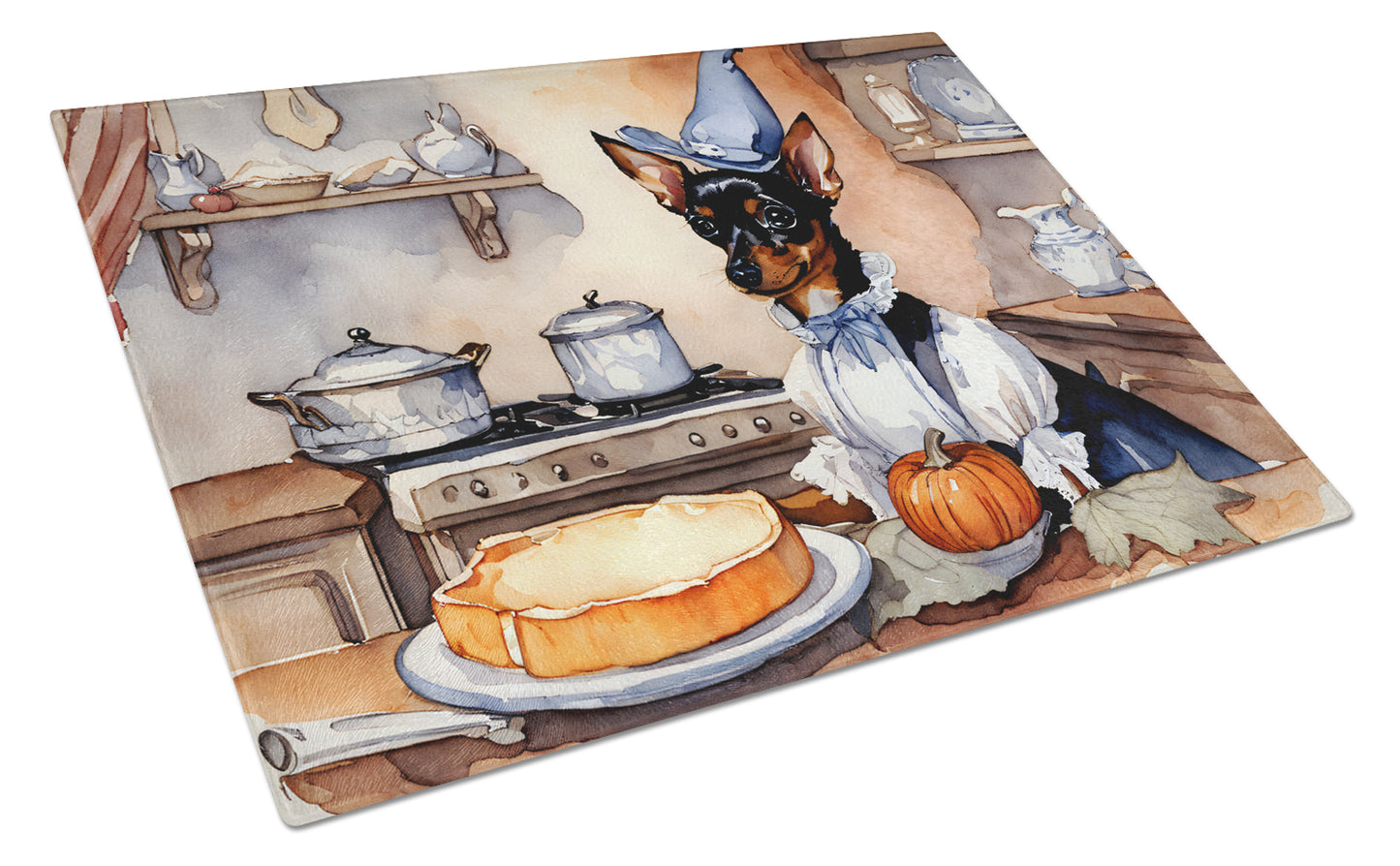 Buy this Miniature Pinscher Fall Kitchen Pumpkins Glass Cutting Board